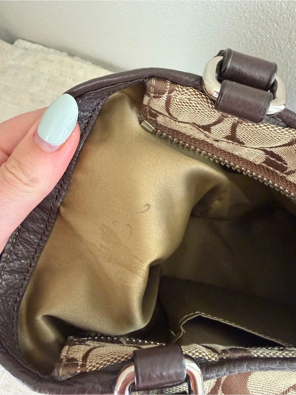 Coach Brown Signature Carrie Leather Tote - Picture 14 of 15